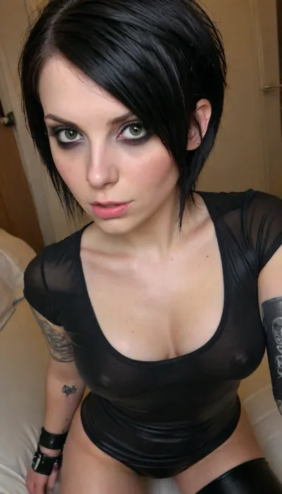 super cute Emo milf, perfect little water Drops, realistic wet skin, soacked wet skin tight clothes, 35 years old women, realistic erotic Emo-milf, View from above, height 6 feet, Body weight 150 lbs, curvy and sexy, ultra realistic skin Details, uhd, real, realistic sexy curvy Body, (wide hips:1.1), sweaty skin, blushed face, bright flashlight, perfect shadows, extreme good Shadow light effects, perfect detailed small eyes, complex pale skin, ((swedish)), (((sensual))), (detailed realistic skin:1), (hard nipples pointing out under clothes:1.1), (medium black emo hairstyle:1.4), (mature:1), (sexy leggings:.5), saggy realistic milf boobs, (athletic:.7), feisty, freckles on nose, (colored sportswear), (((skin tight, See thru))), ((cameltoe:1)), (black emo hair:1), complex Details, realistic masterpiece, 1girl, emo, detailxl, w3t, wet, tshirt, <lora:2010s_Emo_Style_XL:.7>, <lora:w3t_SDXL:.5>