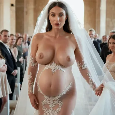Une étreinte transparente : le voyage d'une mariée enceinte sur l'autel

- Oui.

Sous la douce lueur de la chapelle, une femme enceinte courbée, son corps accentué par une robe de mariée transparente qui révélait subtilement ses seins exposés, descendit l'allée. Ses seins gigantesques rebondissaient légèrement à chaque pas, la robe scintille autour d'eux comme un voile. La foule regarda de leurs sièges, les yeux larges, quand elle atteignit son marié, et ils s'embrassèrent, leur histoire d'amour maintenant gravé à jamais dans la mémoire.