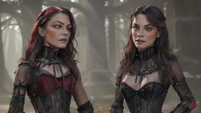 (Photo-CANON 35mm-F/1.4-ISO400), (Photography), (hi-resolution), (hyperrealistic:1.8), (HDR), (8K, (Highly detailed, 1.4), , , standing, full body:1.4), side view, (fokus on the face), ((1 vampire woman), extremely beautiful Vampire woman), (hair, (long ebony locks), (black with red undertone)), (skin-, (pale:1.6), smooth, unblemished, freckles across the nose), (face-, (chiseled, high cheekbones, lush lips, fine-boned nose, azure eyes:1.2), (body-, (little, muscular, slim), (dress-, (lacy red and black corset:1.6), black trousers, tight-high boots))), (scene, (night:1.6), moon, forest, lake, castle, fog:1.1), (mist:1.1), (lighting, (night:1.1), low light:1), blue color, (rays of light shining trough fog:1.2), strong shadows, directional light, silhouette, (highly detailed face:1.3), (realistic eyes:1.5), (Simetric eyes), (detailed eyes:1.4), (detailed nose), (detailed lips), (detailed teeth), (perfectly detailed face:1.3), light shiningon body, (lightshiningon the side of the face:1.3), (distinguish between objects)