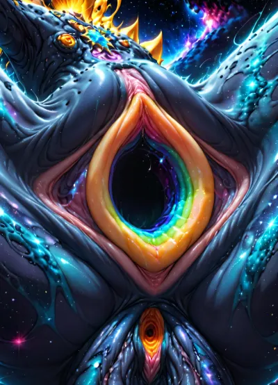 우주 하늘에서 거대한 vagina 모양 오프닝은, 어둠과 신비한 우주를 더 이상 공개합니다. 오프닝에 있는 탄 급상승은, 그것의 cosmic 벽의 한을 계시합니다. 그것은 당신이 비밀이 거짓말을 궁금해하는 eerie 광경입니다