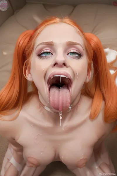 best quality, ginger-red pigtails, (high cheek bones), dark green eyes, (huge long wide smooth tongue:1.4), (extremely big wide mouth:1.3), ((extremely realistic mouth, throat, uvula)), ((salivating)), (KristinaKatulka1.5), 18 year old Russian girl, very skinny, very happy, ahegao, (adorable and happy:1.2), ((profile view, 3rd person perspective)), (((detailed view down her throat))), rolling_eyes, light the inside of her mouth, rolling_eyes-000014, .5>, 0pen, RileyRasmussen, 4ng3l, face, <lora:ahegao:1>, <lora:0pen3:1.8>