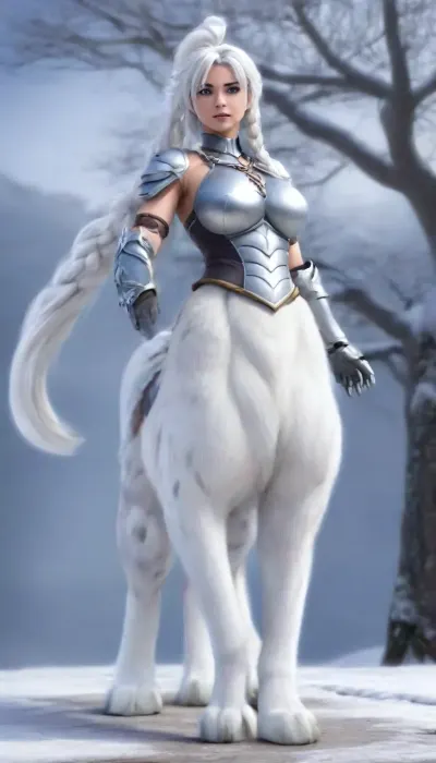 photorealistic, front view, Japanese, white hair, catgirl, snow leopard, cat lower body, massive paws, cattaur, full body, armour, angelic, artiangel, Enigma_Kitsune, Ranma21, a, girl, silver, extreme, long, hair, braid, Rapunzel, high-waist, single, braided, ponytail, black, wanapi, fur, xuer, White, tiger, centaur, female, white, feline, body, paws, tail, up, from, below, side, gumiho, nine, tailed, fox, <lora:EarthEnigmaKitsune_XL-v1:.9>, <lora:milkers_v2:.4>, <lora:Ranma21_V1-step00001500:.5>, <lora:wanapi:2>, <lora:绪儿 猛虎下山 xuer White tiger:.7>, <lora:267360_training_data:1.5>, <lora:554328_training_data:.5>, <lora:centaurs_042_merge_sdxl:.7>, <lora:Mr_Fox Spirit:1.3>