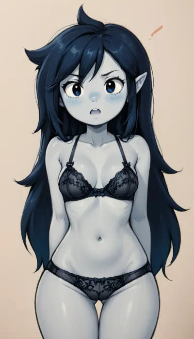 pencil drawn image of Marceline from Adventure Time cartoon show, open_mouth, no_nose, grey skin color, big boobs, wearing a lingerie, Pencil Draw, <lora:Marceline_Adventure_Time-000004:.5>
