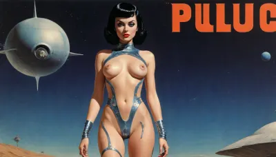 1b7421ff-821d-4a9c-b1fc-7e77998193af, (style of old pulp scifi poster, Flat 2D Art, retrofuturism, very small perky tits, covered nipples:1.4), (side-by-side:1), side-by-side pictures of 18 year old slim sexy space princess wearing asymmetric avant-garde super tight space suit, (avant-garde asymmetric clothes:1.6), (wearing, futuristic, sexy, asymmetric, torn, cutout, exposing breast or pussy, lewd, intricate details, avant-garde, cutouts, cutoffs, lace, leggins, leotard, hotpants, uniform, suit, flightsuit, spacesuit, space_space, Avant-garde, edgbodytape), rank insignia, royal insignia, <lora:add-detail-xl:.5>, <lora:Space_clothes-xl-8:.5>, <lora:Avant-garde Fashion:.5>, <lora:edgBodytapeXL:.5>, <lora:weird_runway:.5>