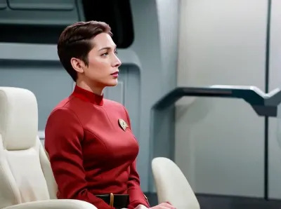 woman, ((Male)), man, Star Trek, enterprise, space, full body, twokunf, uniform, <lora:TWOKunf:.5>, ST_B_Enterprise, <lora:ST_B_Enterprise:.5>, captain, 30 years old, goatee, shaved head