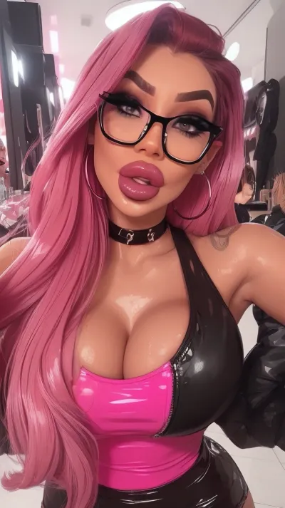 (best quality:1.1), 1youngl, horny beautyful with glasses, sexy Insta posing, sexy Makeup, long eyelashes, smokey eyes eyeshadow, light cherryred hair, fucked silly, orgasm Face, Very excited, gloss Skin, (medium_boltedontits:1.2), deep cleavage, Micro shorts, Red top, ((modern street Outfit)), beautiful face, (Botox filled lips:.8), (bimbo duck lips:.6), ((thick lips)), 8k, shiny dark pink lipgloss, detailed face, detailed eyes
gradient background, ((full body pic)), (), strong lighting, fakelips, lips, lip, filler, sam, yang, Insta, bimbo, mssstyle, <lora:fakelips:.5>, <lora:sam_yang_offset_right_filesize:.7>, <lora:Colour Control Slider by Stable Yogi:.5>, <lora:b262dbfdbd5b66cf3059e39b5791023c:.5>, <lora:CherryMouseStreetStyleV4Lora:.3>