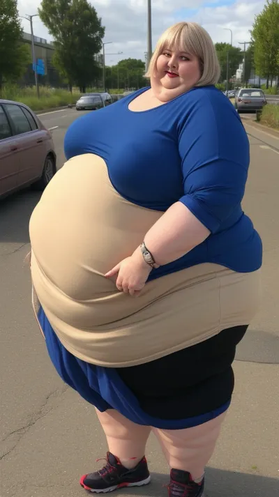 Absolutely extrem obese ugly mature woman, ultra fat, (500 pound), ultra short hair, proud to be a woman, walks, dressed, megafat, overweight, fat, <lora:megafat07:.5>, <lora:BGV5EX:.5>