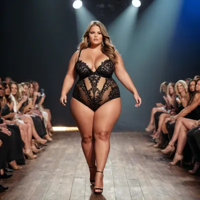 Girl on stage, fashion show, super model, chubby, fat, high heels, Victoria Secret, walking, sexy