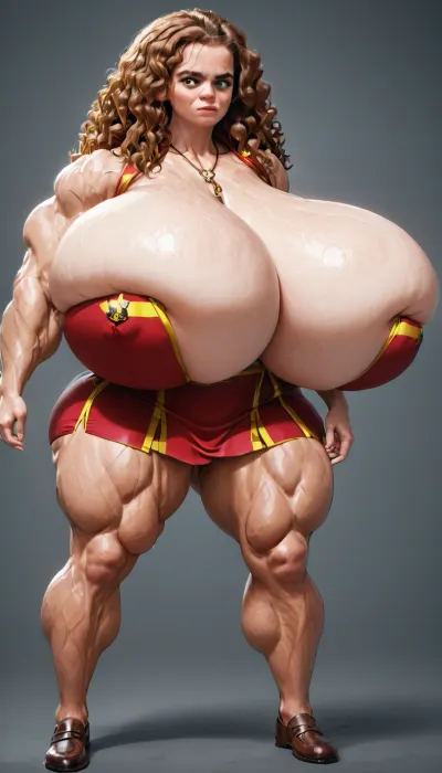 (((Hermione Granger with gigantic breasts and muscular hyperass:2)))