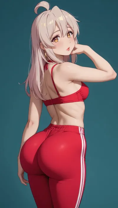 high quality, masterpiece, uhd, 2girls, small breasts, long white hair, ahoge, thicc, thigh gap, wide hips, large ass, oyama mahiro from onimai, ditz, bimbo, dumb, clueless, slut, ass focus, shirred yoga pants, athletic apparel, huge ass, massive ass, fat ass, , <lora:mahiro_xl_rev2:.5>, <lora:Oyama Mahiro XL V1:.5>, <lora:398313_training_data:.5>