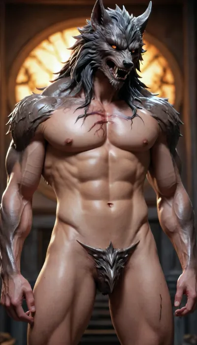 anime style, iron fenrir, <lora:EnvyMonsterGirlXL01:.5>, naked, big cock, pre-cum dripping