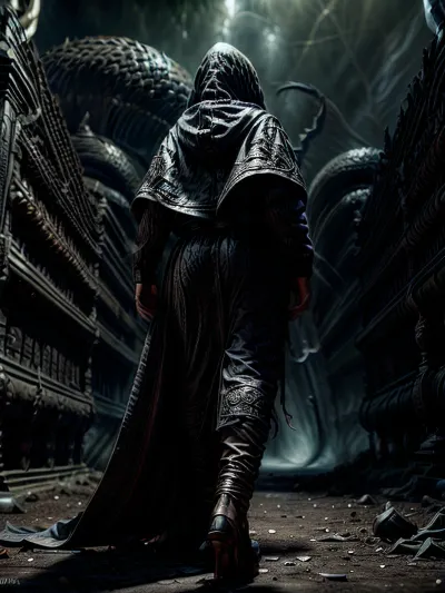Full body portrait, a hood woman, walking towards the camera, behind her a hooded ghast creeping over her, black communion, perfect desperate frightened eyes, (perfect hands:1.2), (perfect fingers:1.2), perfect feet, perfect vagina, ng_deepnegative_v1_75t, verybadimagenegative_v1.3, was-diablo, ManyEyedHorrorAI, Insertion, ecstasy, DarkFantasy, HorrorFantasy, <lora:NagaSerpentGod_v1:1>, <lora:add_detail:1>, <lora:more_details:1>