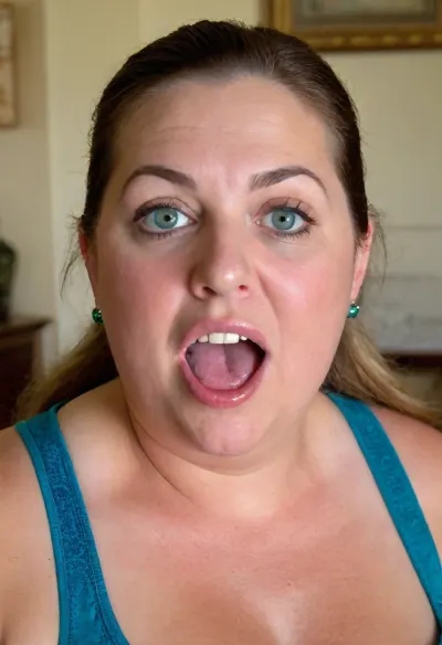 Mature very obese gilf, nude, (((chubby face:1.4))), (mature face), Persian mature, (75 years old), orgasmface, sagging breasts, (big eyes:1.2), (green blue eyes), (brunette hair in a ponytail), very detailed face, blush, tan skin, orgasm, (open mouth:1.4), (photo taken in living room), Super realistic, perfect lighting, (best shadow), 8K, UHD, clear image, (best lighting), highest quality, ultra-detailed images, fine details, high resolution, 8k, puffy, nipples, dark, ghost, wide, <lora:Nipples XL:.5>