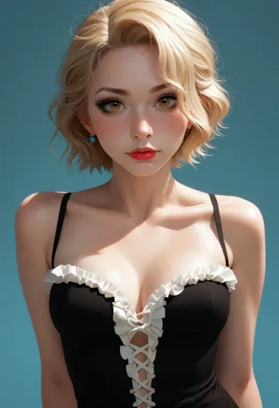 detailed, masterpiece, a woman, score_9, score_8_up, score_7_up, score_6_up, score_5_up, score_4_up, brown eyes, 1girl, (score_9, score_8_up:1.1), , (ashen blonde hair styled in a short pixie-cut with textured waves with dark undertones), green eyes, pale skin, freckles, elvish features, Beautiful, perfect body, detailed background, assertive, dominant, Goth girl, black lipstick, dark makeup, heavy makeup, flushed cheeks, big eyes, eye contact, aroused, mischievous grin, strict leather corset, (incase style), <lora:287175_training_data:1.2>