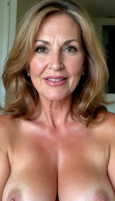 Chubby beautiful gorgeous stunning sexy 50yo mature woman, naked, tan skin, fine facial features, long flowing messy chestnut hair, beautiful big eyes, thick eyebrows, open mouth, smiling, (big lips:1.3), juicy lips, pretty face, (gilf:1.3), (granny:1.2), (tan lines:1.2), very saggy breasts, sagging, breasts, (detailed skin texture, skin imperfections), (age-appropriate skin condition, wrinkles, wrinkled skin, wrinkled face), puffy, nipples, dark, ghost, wide, <lora:Nipples XL:.5>