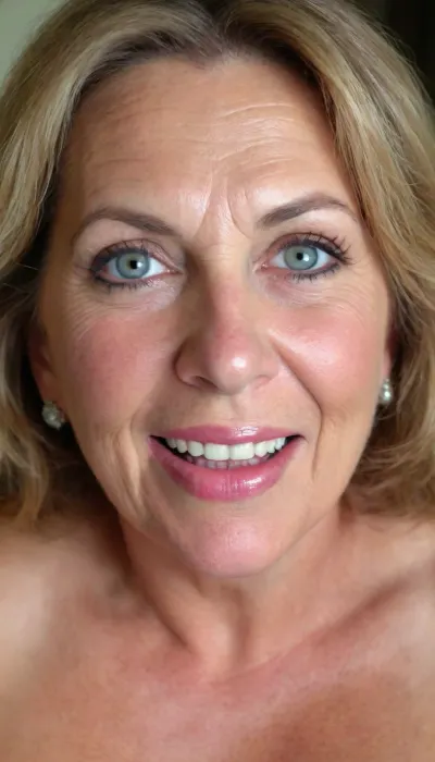 Chubby beautiful gorgeous stunning sexy 50yo mature woman, naked, tan skin, fine facial features, long flowing messy brown hair, beautiful big eyes, blue eyes, eyebrows, (open mouth:1.2), smiling, (big lips:1.3), juicy lips, chubby face, (gilf:1.3), (granny:1.2), (tan lines:1.2), very saggy breasts, sagging, breasts, (detailed skin texture, skin imperfections), (age-appropriate skin condition, wrinkles, wrinkled skin, wrinkled face), puffy, nipples, dark, ghost, wide, <lora:Nipples XL:.5>