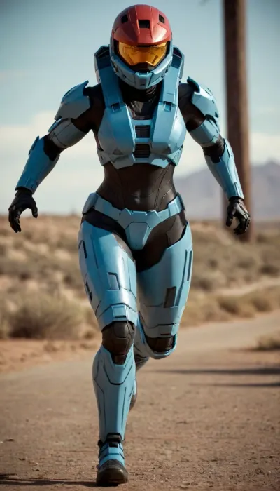 rvb, agent, Carolina, Female, without helmet, Running, full height, <lora:agent_carolina_xl_v1:.5>