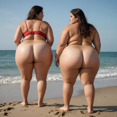 Ssbbw, 2 Woman indianon beach, cellulite ass, big ass, fat cellulite