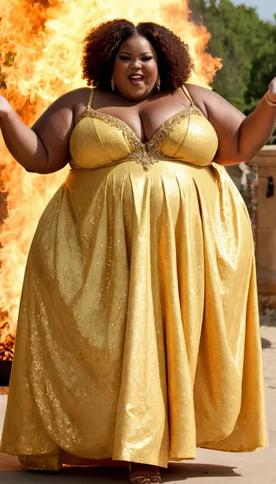 Pretty ssbbw black woman, 600lbs, (clothed:1.5), everyday life scene, super happy and proud to be a woman, full body, outdoor, huge fat woman, <lora:runga10.52:.8>, <lora:PE_BigMom_OnePiece:.8>