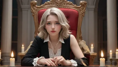 (Throne Room Lighting), Soft, warm candlelight illuminates the space, casting long, tantalizing shadows across the walls and onto your kneeling form. The flickering flames dance in the silver chalices placed strategically around the room, their gentle glow reflecting off the polished marble floors., (Mistress Aethany's Expression), Her emerald eyes burn with an inner fire, a piercing intensity that seems to see right through you, into the depths of your soul. A wicked gleam plays in their depths, hinting at the darker desires that lie beneath her regal facade., (Your Submission), Your face remains tilted upward, lost in the hypnotic pull of her gaze. Tears of joy and reverence glisten on your lashes, mingling with the sweat that beads on your brow from the heat of her touch and the fervor of your devotion.