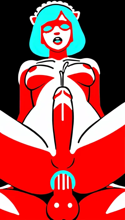 (Catferl, neon blue hair), futanari woman with a venus erect cock, maid, showing her cock, (cum), anal fucked, low angle, medium shot, from the front, orgasmic, cumming, cumshot, j_cartoon, <lora:Animated_Concept:.8>, <lora:j_Manhwa_sdxl:.8>