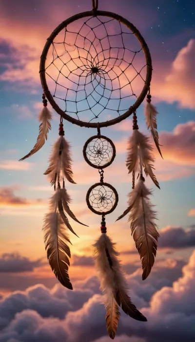 sky, clouds, sunset, stars, dreamcatcher, spirit, deity