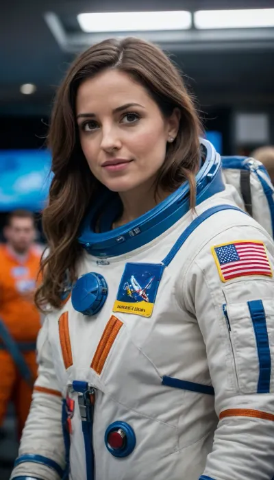 Show me a beautiful astronaut woman