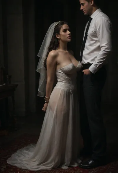 Interracial, A curvy Iranian bride is presented in the royal court of Persepolis, standing in slutty wedding dress, golden cuffs and a sheer white veil. Her hands are bound behind her back with silk. High-ranking generals and scribes look on as she kneels before the Great King. Her body is an offering, her voice silenced by ritual. She is placed on a platform of jade and gold, eyes lowered. This is not a wedding — it's a gift of flesh and loyalty to the empire.


BadX, <lora:dark:.5>, <lora:add-detail-xl:.8>, <lora:677862_training_data:.7>, breastclamp, <lora:breastclamp_SDXL_reg0_03s:.8>