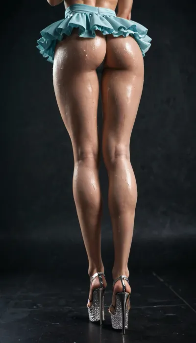 The enchantress under the spotlight: a tale of long legs, pale skin, and sweat-slicked muscles