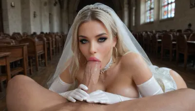 Bride in a full crowded church, white latex Wedding minidress with veil, bimbo lips, platinum blonde, heavy makeup, big hoop earrings, smoke, microskirt, corset, smoking a cigarettes, sucking priest's cock, cum, big fake Balloonboobs2-, large, breasts, big, boobs, huge, tits, <lora:bombshell_v2:.8>, Church crowded with 40 guests, latex, matte, shiny, inflatable, <lora:shinylatex-merged:.8>, BlowjobTopofHeadPOVQuiron, pose, blowjob, penis, woman, with, a, in, her, mouth, <lora:SDXL1.0_quiron_BlowjobTopofHeadPOV_V4.1mx_lora:.8>, bmbplora, <lora:bimboxl_02:.8>