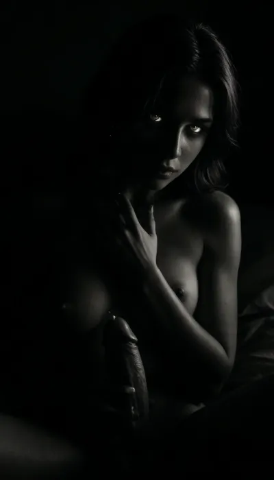 (masterpiece, best quality, photorealistic), ((monochrome:1.6)), ((black and white only:1.5)), soft candlelight, chiaroscuro shadows across linen sheets, quiet intimate glow, man and woman nude in bed, lying close, bodies relaxed and visible in full view, ((woman jerking him off slowly:1.7)), one hand wrapped around his cock, her palm and wrist slick with motion, ((his cock fully exposed, cum gushing onto her forearm and fingers:1.7)), (cum streaking in mid-air), (glowing eyes:1.5), soft flushed smile, skin glistening with warmth, the moment tender and filthy his body tensed, chest rising, lips parted in silent release, cum still spilling in her grip camera low and close, focused on cock, hand, cumstream, and candlelit intimacy bedroom silent, sacred, soaked in breath and heat, <lora:ral-chrosc-bw:1>, <lora:dark:1>