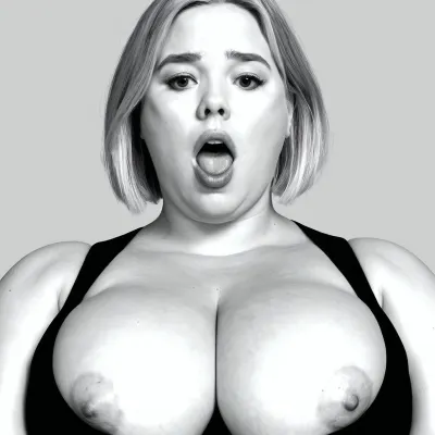 Chubby face, 35 year old woman, broad face, squared face, short straight hair, blonde, chubby chin, soft facial features, broad jawline, strong neck, pretty eyes, ((Sketch)), (strong lines), (black and white), fat shoulders, surprised moaning, highly detailed, (fat bosom, fat bulging cleavage), fat arms, portrait, pixlineart, sketch, drawing, <lora:330731_training_data:1.4>