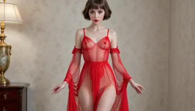 ((full body in shot)), ((brunette with a fringe)), ((anorexic)), full nude, bright red lipstick, by Ray Caesar, ((wallpaper)), .Photorealistic, moody, <lora:flat_chested_v3.5:.5>, diaphanous, dress, <lora:xl_diaphanous_dress-1.0:.8>