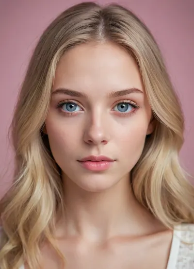 (masterpiece, best quality, photorealistic, ultra-detailed, highres, soft cinematic lighting), 1girl, 18 y.o., Swedish, close-up face, centered in frame, looking directly forward, calm confident expression, long soft blonde hair with loose waves, crystal blue eyes, pale ivory skin, high cheekbones, small full lips with natural pink hue, symmetrical face, soft blurred neutral background, no tattoos, no makeup, <lora:add-detail-xl:2>
