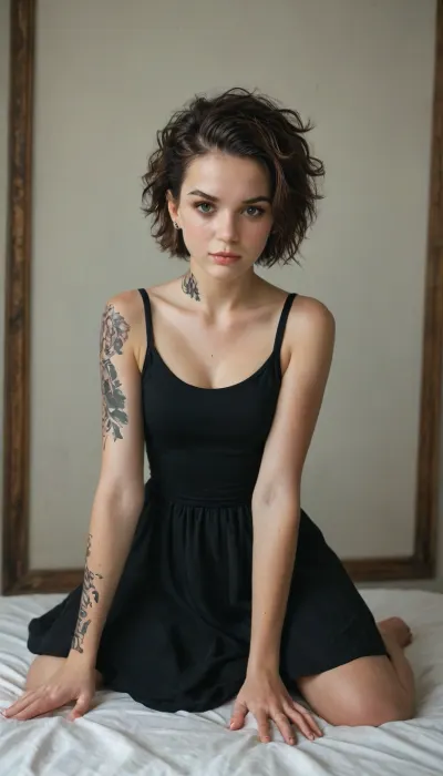 Breathtaking modern beautiful young woman, (punk goth wizardress), with long straight brown hair, pale skin, (hazel-greenish eyes), long eyelashes, (punk-goth young adult girl soft skin, freckles, defined cheek bones, high cheek bones, cheery), lots of black tattoos, magic mist, digital painting, digital illustration, extreme detail, digital art, 4k, ultra hd, Anna Dittmann, greg rutkowski, alyssa monks, hyperrealism, trending on artstation, by Egon Schiele, gustave dore, david mann, vintage photography, beautiful, tumblr aesthetic, retro vintage style, hd photography, full body, <lora:193712_training_data:.8>, <lora:Midjourney Image Enhancer XL v1:.8>