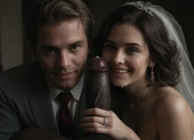 interracial, pov of black penis ., (((1white cuckold husband in suit is behind the bride hugging the bride he is happy and look at the camera))), very large black penis, The happy chubby Persian bride in sexy wedding dress, cum driping bride's chain' cum driping from black penis, drinking sperm from transparent glass cup, there is glossy and sticky sperm in cup, cup full of sperm, cum swallowing, ((gokkun)), (((cum drenched woman and man's face))), . cum dripping from the corners of her lips, The woman holds the cup under the black cock., happy, woman, cum, on, face, <lora:671410_training_data:1.1>, <lora:dark:.5>, <lora:677862_training_data:.8>, <lora:happy_v2:1>, <lora:JustCum:.8>