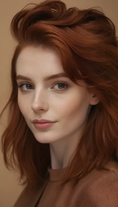 ziprealism, (hyper feminine features, ultra feminine, adorable Scottish girlfriend, pale skin:1.4), (avant-garde beauty esthetic, closeup, sharp focus:1.6), (long delicate eyelashes, subtle makeup, natural look makeup, soft flirty smile:1.2), (vibrant auburn hair, stylish hair, swept back hair style, asymmetric hair style, hair cut in textured layers, subtle coppery highlights:1.8), (masterpiece, best quality, 8k, RAW photography, award-winning, uncompressed, maximum quality), (professional color grading:1.2), (softly blurred background, soft bokeh), (natural skin texture, realistic skin details, subtle vellus hairs), (maximum hair detail, natural hair texture), (perfect eyes, maximum eye detail, expressive eyes, visible limbal ring, detailed iris texture, realistic eye texture)