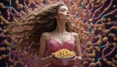 arafed image of a woman with a very long hair, chaotic swirling popcorn, dribbble 8k, nekro xiii, sculpted out of candy, human bodies intertwined, scribbled lines, surrender, polychromatic, anthropomorphic, humanoid, diffuse subsurface scattering