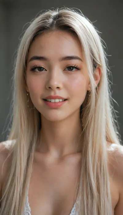 1girl, (perfect gorgeous feminine asian beauty:2), (black very long open straigt hair:1.5), septum piercing, eyes rolling tounge out, show white teeth, smiling, no ponytail