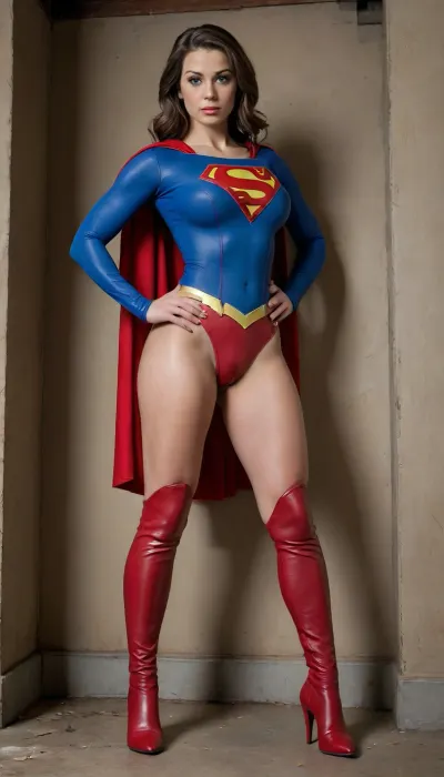 Super girl, 20 year old girl, indecently dirty basement in a dark abandoned house, walls in the background, (((Very sexy woman))), (((shows boobs))), (realistic image), ((highest quality)), (((real photo:1.4))), (bulging veins on the legs:1.3), (photorealism:1.4), in a dark red puffy skirt, (high-heeled superhero boots), skinny, full body view, (dynamic photo), uniform, big tits, athletic build, lean torso, muscular legs, (Tall:1.3), (((((Show me your legs)))), ((show me your pussy)), (Superman costume), (realistic:1.3), (full length:1.3), 4k, (incredible detail:1.3), masterpiece, intricate, (high-quality leather with details:1.3), (raw photo, best quality:1.4), (High-quality detailed color photo in RAW format:1.3), high resolution, 8k UHD, (full-length shot 1.3), (long slender legs), (full-body demonstration:1.4), big elastic breasts, ((naked pussy)), Side view from front and back, under skirt, vagina, anal, outside, intercourse, ((without panties)), ((standing tall)), dangerous, (Legs spread wide:1.5), (leaned forward:1.5), (fantastic image)), wearing, spcc, costume, with, cape, Superman, <lora:SDXL1.0_Essenz-series-by-AI_Characters_Outfit_CWSupergirl-v1.0-'Skynet':.5>