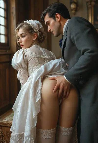 17th century bathroom, innocent 21 years old blonde white bonnet blue eyes white stockings narrow butt hips looking back open mouth Leaning forward, beautiful grey gown white panties, man black suit, ((put his hand under her gown and into her crotch)), touching vagina under gown, hand between legs, in her vagina from behind, deep anal thumb fingering, woman, ladydim, victorian, fcNeg
lora, detailed_notrigger, .7>, <lora:260797_training_data:.8>, <lora:MJ52:.8>, <lora:detailed_notrigger:.7>, <lora:681678_training_data:.8>