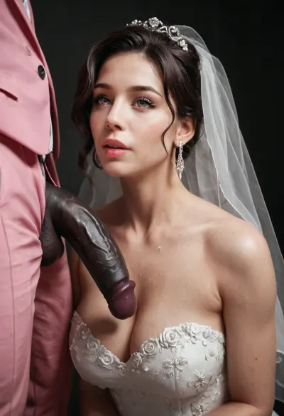 interfacial cuckold, 1giant black penis, fuck the bride, The bride lies in a dark studio setting, dim light highlighting their forms. The Iranian bride lies partly on the Kenyan groom’s chest, left hand extended upward, wedding ring catching the light. Her face beams with soft excitement, his expression calm and loving., ((cuckold white skin husband in pink suit huge her from back)), XL_NEG