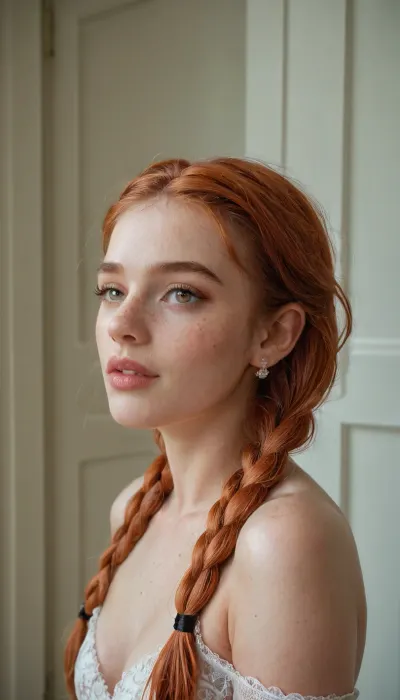masterpiece, award winning photo, detailed face, realism, passion, lust, ultra realism, UHD 8K, extreme realism, maximum detail, realistic face features, sexy ginger hair girl with pale skin and freckle's, twin braids, <lora:add-detail-xl:.8>, <lora:SDXLHighDetail_v6-000005:.8>, <lora:568214_training_data:.8>, ridingsexscene, <lora:ridingsexscene_lora_01-i4:.8>