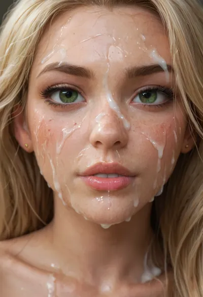 29 year old woman, (orgasm face), close shot of bukkake on face and breasts, cumshot, facial portrait picture of her face and breasts, perky breasts, large puffy areola, realistic skin with pores and light freckles, with natural minimal makeup, dark green eyes, excessive loads of long Cumshots on her face, cum on her long eyelashes, Cum on her eyelids, Cum on her cheeks, her face dripping with Cum, Cum on her lips. cum on hair, cum dripping from closed mouth, rapunzel99 woman, cum on face, bukkake, cum, <lora:JustCum:2>, <lora:add-detail-xl:2>, <lora:MS_Real_XL_Bukkake:2>