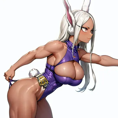 mirko from my hero academia, solo, big breast, (white background), pulling slowly panties, side view, seductive pose