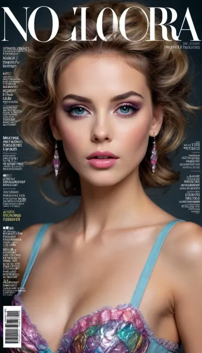 glossy magazine cover style, a adult beautiful slender women, she has a pretty coquettish faded face, elaborate hairstyle, small breasts, detailed crystal eyes, light glowing irises, heartshaped lips, lip gloss, aroused skin, iridescence cloth, colorful smoke, colorful glass, fashion tabloid style, text, text "NOLORA", frame, graphical design, shapes, numbers, barcode, glamour magazine, classic wrap dress, elegant two-piece dress, ruffled dress, winter dress, bikini, lingerie, sparkling look, realistic, imperfections, detailed photo, photorealistic photo, realistic pretty women photo, soft fokus, parallax, overexposure, #©KITTYART



































#©KITTYART
