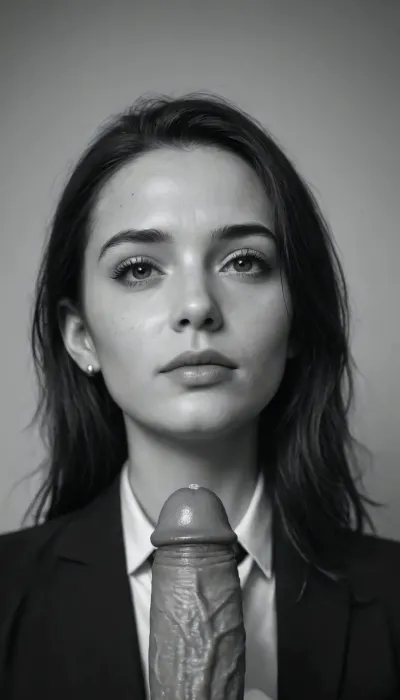 Highres, extremely detailed, 8k photo, professional photography, best quality, soft natural light, artistic shadows, intricate details, realistic, UHD, black and white, masterpiece, detailed cock, (detailed face and eyes:1.8), large almond shaped eyes, ((precum))