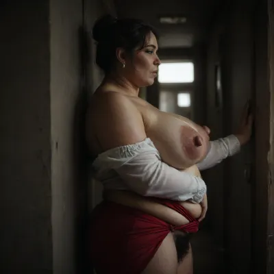 sensual south indian, (mature milf), standing, very beautiful and hairy pubic area, hairy pussy, natural slightly saggy breasts, (big nipples:1.5), (hairy leags:1.6), (chubby woman:1.7), (Off-Shoulder White Shirt, Long Sleeves, Bare Shoulders, Red Skirt), open in the front, spread legs, dark hallway scene, ((thick pubic hair)), bun hairstyles. 27 year old man, ((statuary man, short black hair, fully dressed)), Highest quality, masterpiece, best quality, finest details, in a subway station, ((Insanely hot busty innocent looking chubby south indian woman standing against wall in a hallway)), (groping crotch:1.3), ((big breasts)), black wavy long hair, fat dick erection, ((unbuttoned)), one breast falling out, cleavage, ((man violently covers her mouth + gropes her exposed breast + pins her against wall:1.5)), ((orgazm face)), perfect hands, perfect fingers, perfect anatomy, realistic skin, skin pores, freckles, moles, spots, wrinkles, dent, ((Venus)), body, breasts, ass, (side view:1.5), . detailxl, cinematic lighting, neon glare, red and blue soft additional colors, (Low-key), lighting, Style, dim, low, dramatic, large, big, boobs, huge, tits, backlight, style, hair, light, dim light low key style, (colorful modern neon art in the background, red and cyan complementary colours:1.2), <lora:add-detail-xl:1>, <lora:hrg:.7>, <lora:dark:.2>