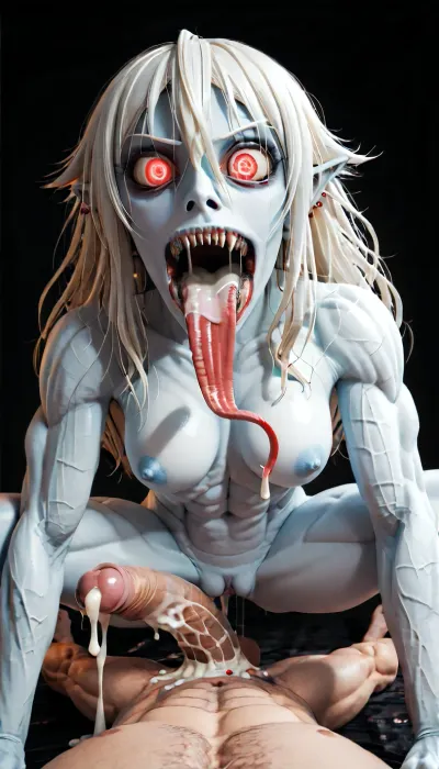 ((horror:1.4)), petite little sleep paralysis Daemon squatting on a man's huge cock, (size difference:2), white blonde hair, long straight hair, (squatting:1), (man laying on back), sexy daemon with terrifying fangs, (pov, large muscular man, large cock deep inside her stretched pussy, all the way in:1), ((huge cock:1.2)), (small vampire girl), ((terrifying, Daemon face, fangs, wide mouth, sharp teeth, claws:1)), eye contact, (huge mouth, long tongue), (super pale), naked, tight body, tight pussy, (creampie, cum dripping, excessive amounts of cum), uberfit, muscular, athletic, <lora:597751_training_data:1.2>, <lora:uberfit_lora_sdxl:.6>, <lora:ahxl_v1:1.6>, <lora:187621_training_data:1.4>, <lora:EnvySleepParalysisXL01:1>