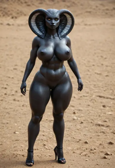 1 person, (anthropomorphic thick female cobra:1.3), beautiful young face, Natural Breasts
Huge boobs
ultra sexy cobra woman general, bigger cobra woman general, bigger lips, thicker lips, saggy breasts, bigger breasts, high heels, milf, cobra woman standing, bounce line, full hug, desert, gigantic saggy breasts, dark shiny skin, huge hips, massive breasts, (big puffy long black nipples), breasts reach midsection, voluptuous body, (naked), high detail, ultrarealism, photorealism, 30mm lens, ISO 100, (ultra high quality), 8k, extremely detailed picture, hyper realistic, HDR, extreme detailed, octane render, (extremely detailed photorealistic body:1.2), photorealistic, hyperdetailed, realistic, hyperrealism, professional photograpy, cinematic photography, (beautiful face:1.1), (beautiful cobra woman:1.5), detailed great face, (Great cobra body features:1.4), cheeky face expression, (smooth high textured black skin:1.3), (realistic sweat:1.4), (total black obsidian-colored skin:1.9), hairless pussy, shaved pussy, (thick black lips), big face, toned stomach, hard nipples, hyper waist, thick thighs, phat thighs, sexy thighs, tight ass, bubble butt, (Best Quality), (photorealistic), (hyperrealistic), intricate details, profesionalphotograpy, hdr, cinematicphotography, real woman human face, 32k, (hyper big tits:1.2), (wide hips:1.1), (thick thights), (hyper big round butt:1.2), (eye shadows), thick body, pawg girl, seductive face, bad, anatomy, hands, feet, <lora:160918_training_data:.5>, <lora:badanatomy_SDXL_negative_LORA_SeaArtXL_v1:.6>, flat, chest, big, breasts, huge, gigantic, small, hips, thighs, wide, thick, plump, belly, muscular, female, arms, extra, abs, <lora:Venus_Body_Alpha:.8>, sn4ke, <lora:sn4ke:.8>